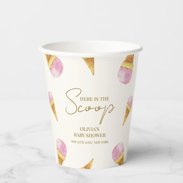Pink Summer Scoop Ice Cream Frame Baby Shower Paper Cups (Front)
