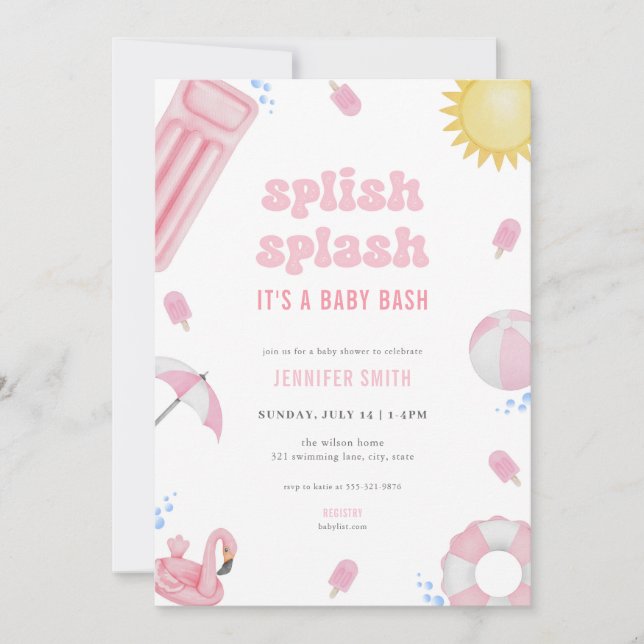 Pink Summer Splish Splash Baby Shower Invitation (Front)