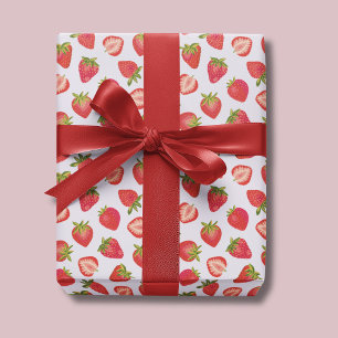 Pink Summer Strawberry Pattern Wrapping Paper