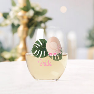 Pink Summertime Glam Bachelorette Bride Stemless Wine Glass