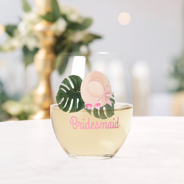 Pink Summertime Glam Bachelorette | Bridesmaid Stemless Wine Glass (Insitu (Wedding))