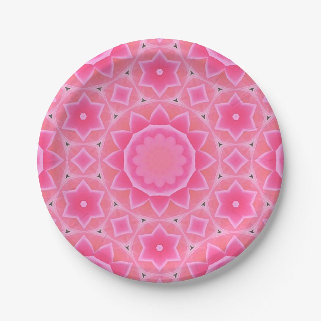 Pink sun and stars baby girl mosaic pattern paper plate (Front)