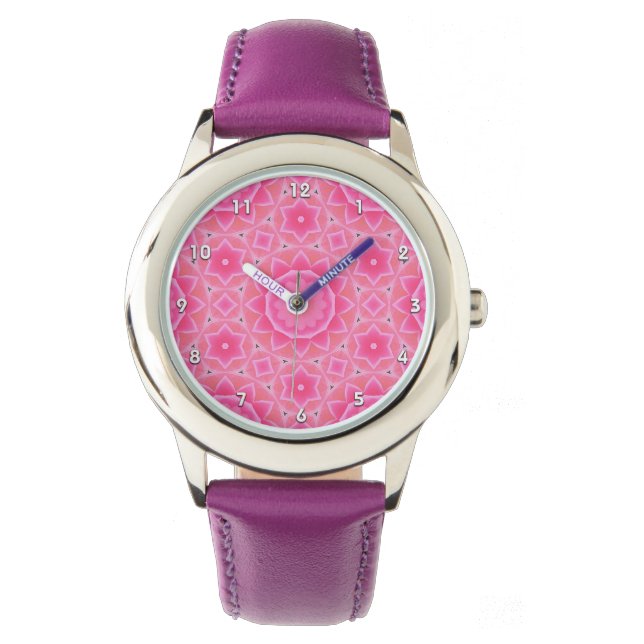Pink sun and stars baby girl mosaic pattern paper watch (Front)