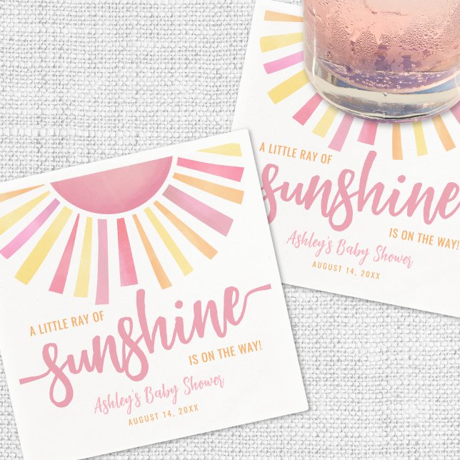 Pink Sun Baby Shower Napkin (Pink Little Ray Of Sunshine Sun Baby Shower Napkins)