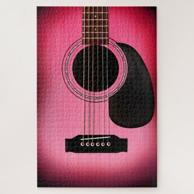 Pink Sunburst Acoustic Guitar Jigsaw Puzzle (Vertical)
