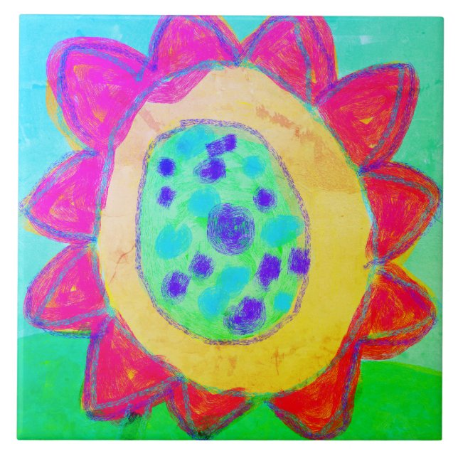 Pink Sunflower Abstract Digital Painting Tile (Front)