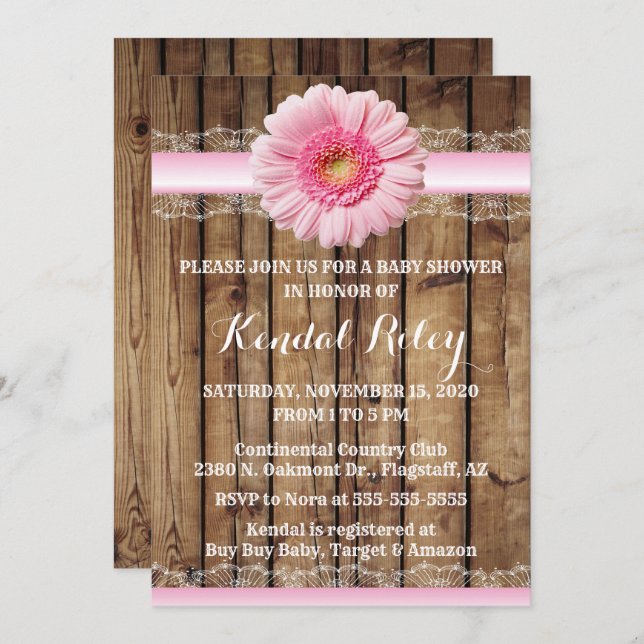 Pink Sunflower Baby Shower Invite (Front/Back)