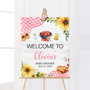 Pink Sunflower BBQ Baby Shower Welcome Poster