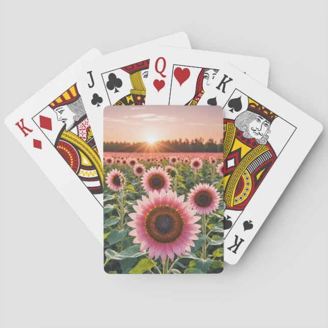 Pink Sunflower Field Playing Cards (Back)