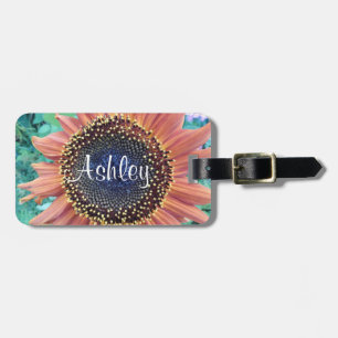 Pink Sunflower Photo Personalised Floral Luggage Tag