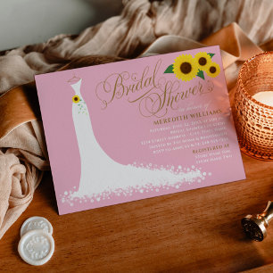 Pink Sunflower Wedding Gown Bridal Shower Invitation