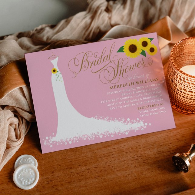 Pink Sunflower Wedding Gown Bridal Shower Invitation (Creator Uploaded)