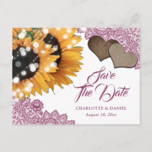 Pink Sunflower Wedding Save The Date Postcard