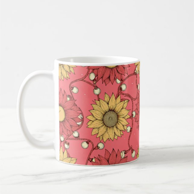 Pink Sunflowers Christmas Coffee Mug (Left)