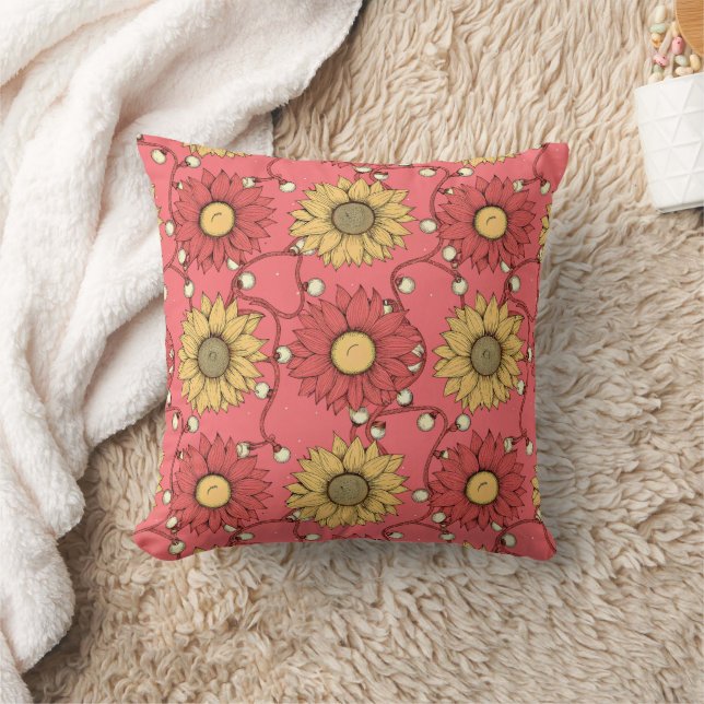 Pink Sunflowers Christmas Cushion (Blanket)