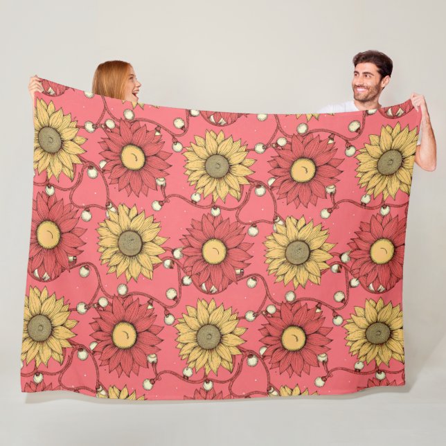 Pink Sunflowers Christmas Fleece Blanket (In Situ)