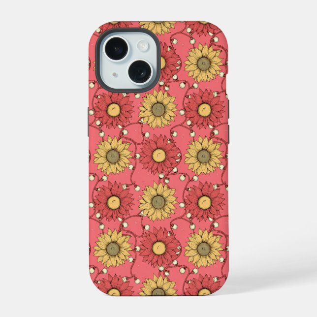 Pink Sunflowers Christmas iPhone 15 Case (Back)