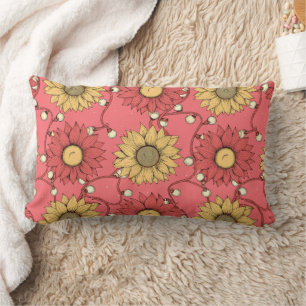 Pink Sunflowers Christmas Lumbar Cushion