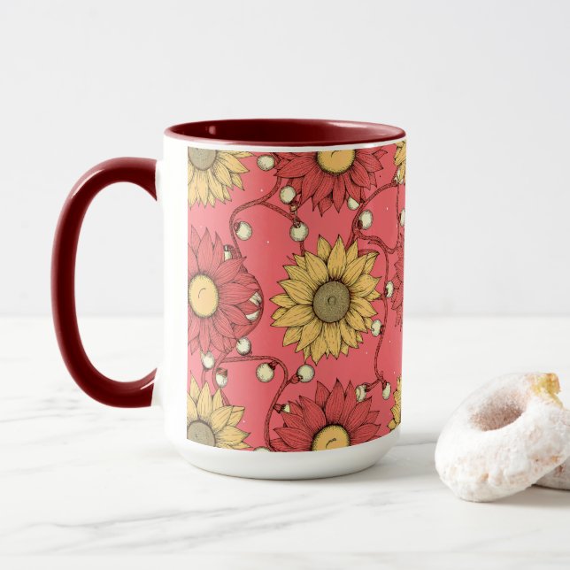 Pink Sunflowers Christmas Mug (With Donut)