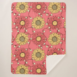 Pink Sunflowers Christmas Sherpa Blanket