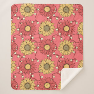 Pink Sunflowers Christmas Sherpa Blanket