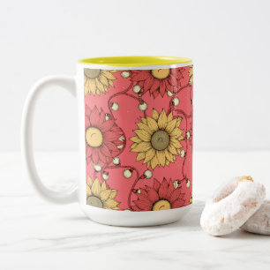 Pink Sunflowers Christmas Two-Tone Coffee Mug