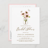 Pink Sunflowers in Mason Jar Rustic Bridal Shower