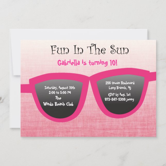 Pink SunGlasses Birthday Party Invitation (Front)