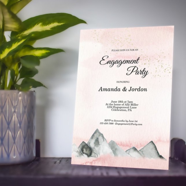 Pink Sunrise Mountain Engagement Party Invitation (Creator Uploaded)