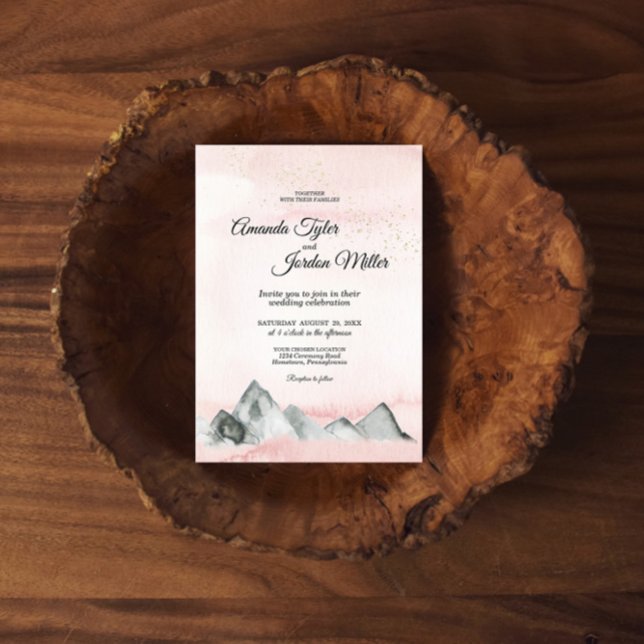 Pink Sunrise Mountain Wedding Invitation (Creator Uploaded)