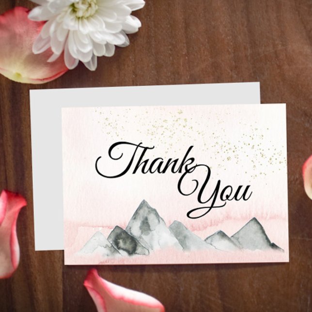 Pink Sunrise Mountain Wedding Thank You Flat Card (Creator Uploaded)