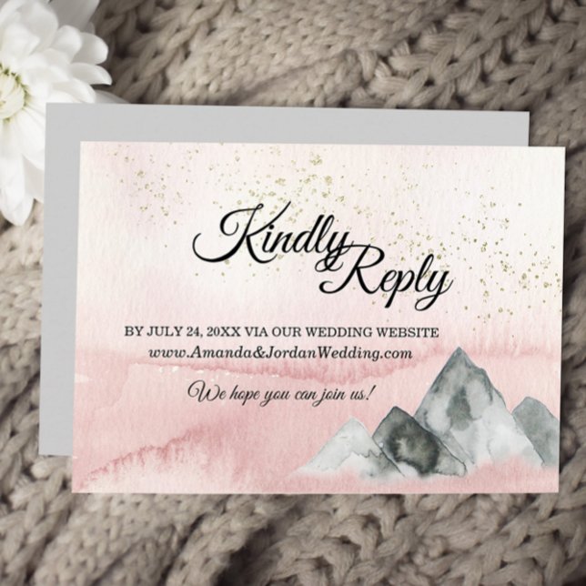 Pink Sunrise Mountain Wedding Website RSVP Card (Creator Uploaded)