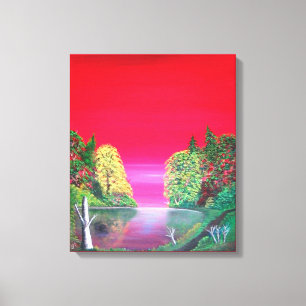 Pink Sunset Abstract Imaginary Lake Canvas Print