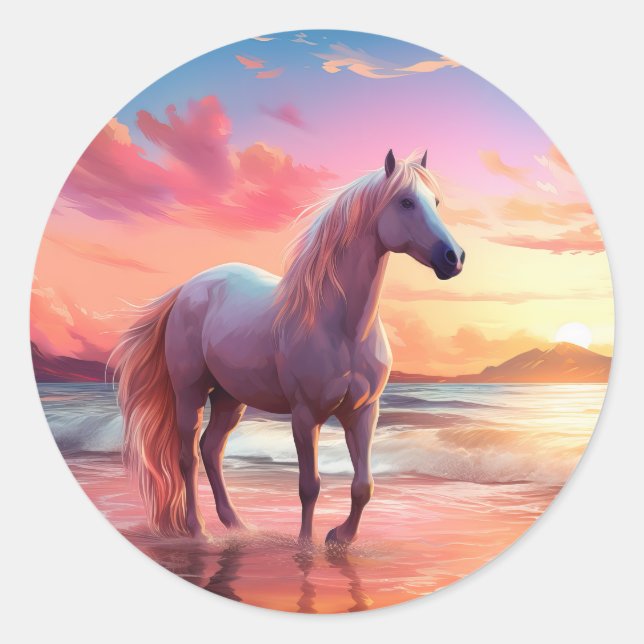 Pink Sunset Beach Palomino Horse Sticker (Front)