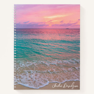 Pink Sunset Beach Personalised Notebook