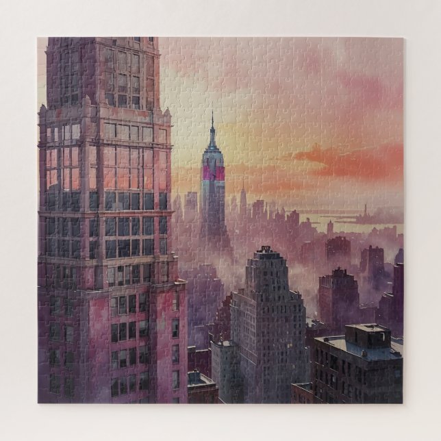 Pink Sunset Cityscape Scene Jigsaw Puzzle (Vertical)