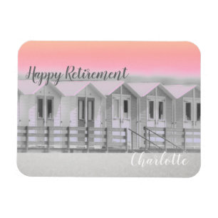 Pink sunset Cornish beach hut retirement gift Magnet