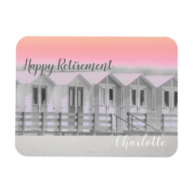 Pink sunset Cornish beach hut retirement gift Magnet (Horizontal)