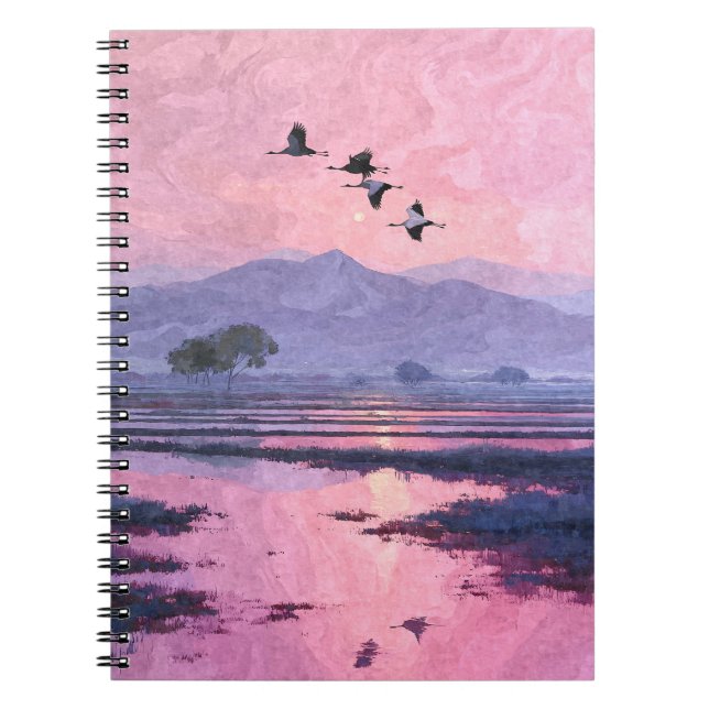 Pink Sunset Cranes Notebook (Front)
