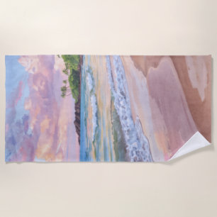 Pink Sunset Hawaii Beach Towel
