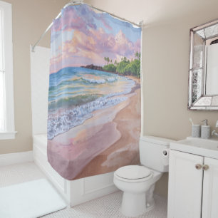Pink Sunset Hawaii Shower Curtain