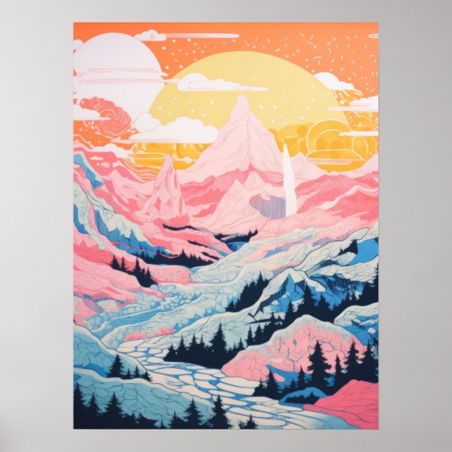 Pink Sunset Mountains Poster (Front)