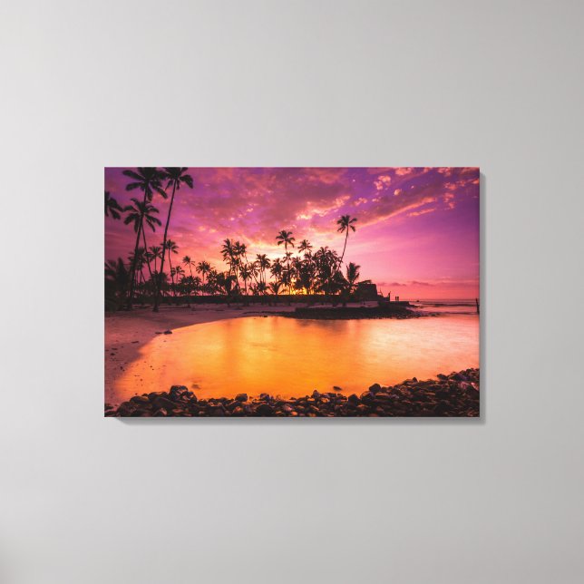 Pink Sunset Of Hawaii Beach Canvas Print (Front)