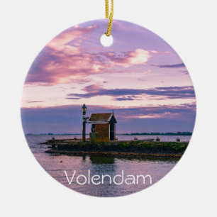 Pink sunset over lake ceramic tree decoration
