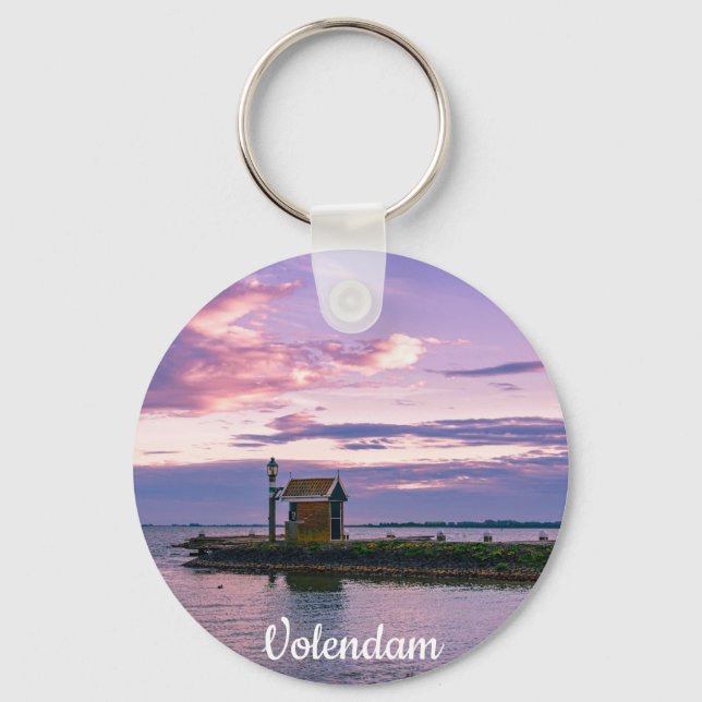 Pink sunset over lake key ring (Front)