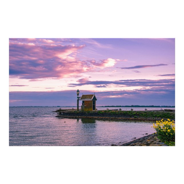 Pink sunset over lake photo print (Front)