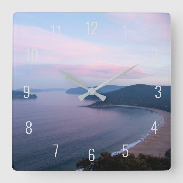 Pink Sunset Pearl Beach Landscape Australia Square Wall Clock (Front)