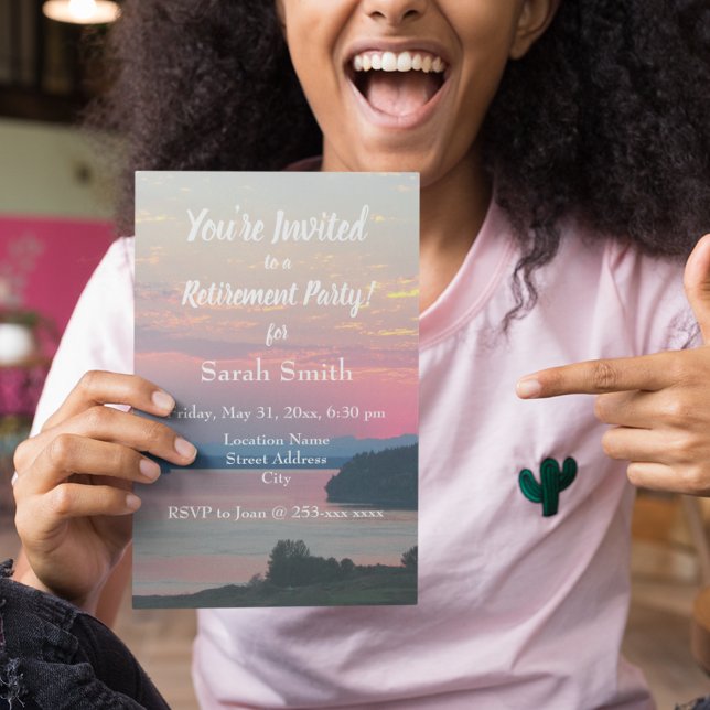 Pink Sunset Photo Retirement Party Invitation (In Situ)