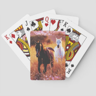 Pink Sunset Western country Galloping Horses Playing Cards