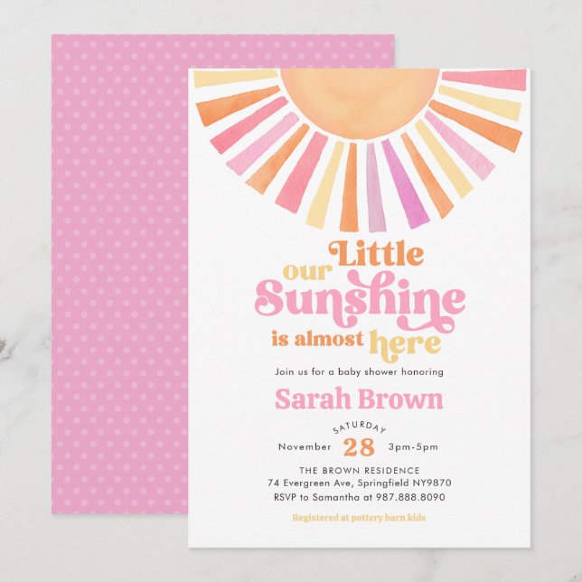 Pink Sunshine Baby Shower Invitation (Front/Back)